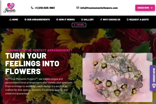 Página Web de True Moments Flowers